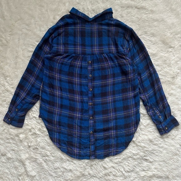 Anthropologie Top Isadora Button-Back Tunic Long Sleeve Plaid Blue M - Picture 4 of 13